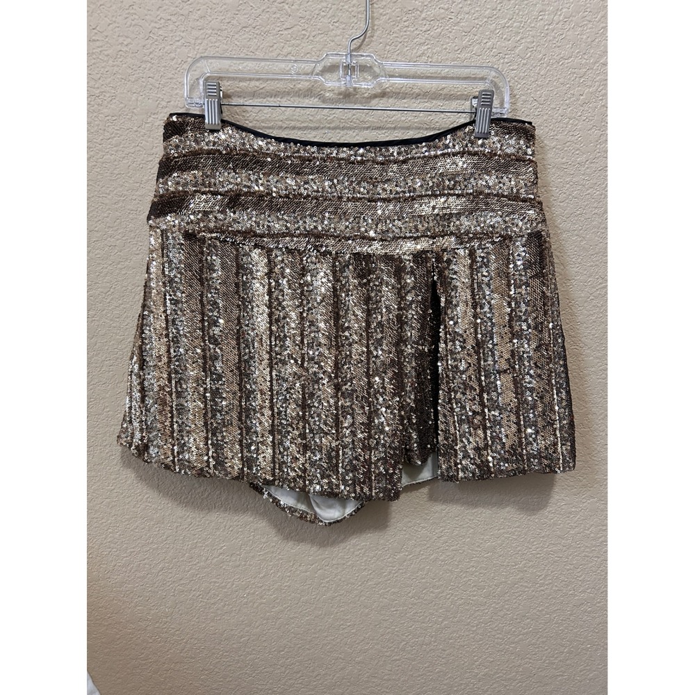 Venus 14 Sequin Skort Gold Bronze Striped Glam Party Disco Holiday Night Out